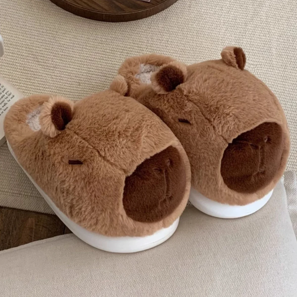 Couple Cute Kapybara Design Slippers Women Winter Casual Soft Heel Slippers Platform Fur Warm Indoor Comfortable Home Slippers — view 6