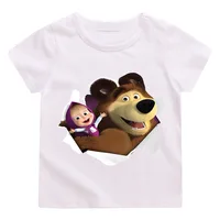 Children's Round Neck T-shirt for Boys Age 3-12 Short Sleeved Casual Summer T-shirt Print Fashionable Bear Little Girls Tops 2
