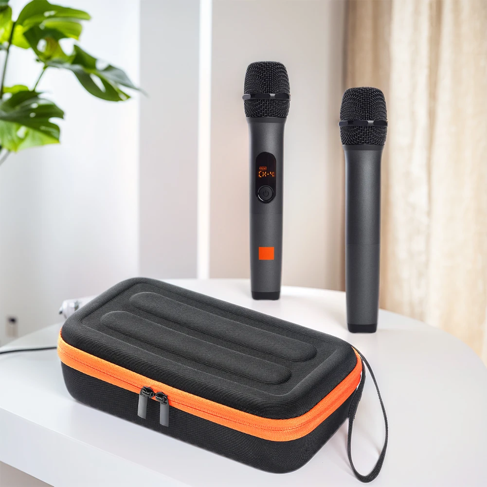 Rechargeable Battery Portable Mic Storage Bag Anti-Scratch Mic Travel Bag 2 Slots Hard Travel Case for JBL PartyBox Wireless Mic