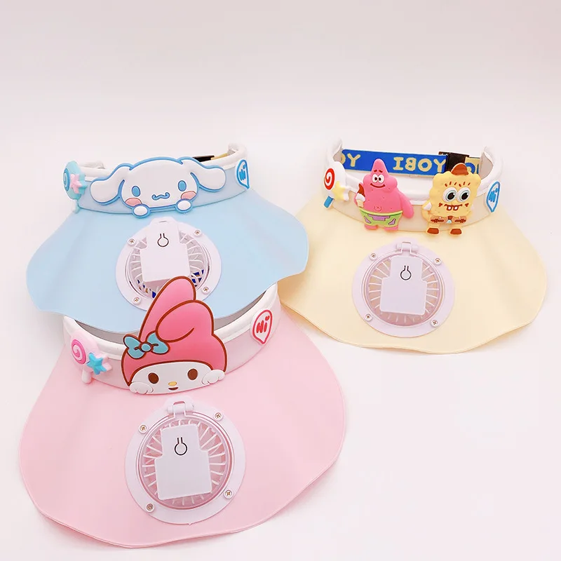 

Kawaii Sanrio Fan Hat Cinnamoroll Accessories Cute Anime Sun Protection Empty Top Hat Wide Brim Sunshade Toys for Girls Gift