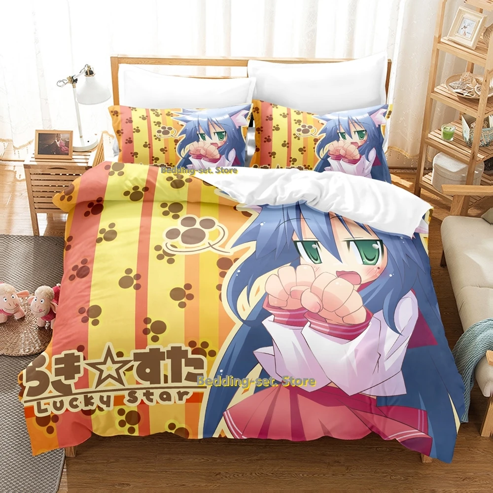 Lucky Star Konata Bedding Set Single Twin Full Queen King Size Bed Set Adult Kid Bedroom Duvetcover Sets 3D Anime Bed Sheet Set 2