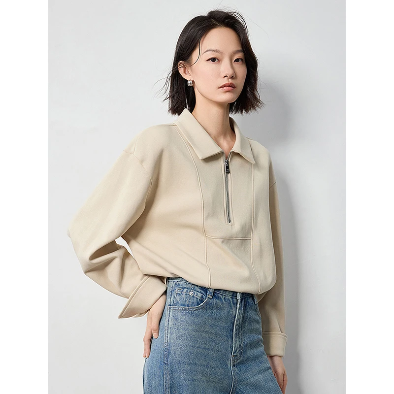 TOYOUTH Women Hoodies Autumn New Simple Split line Zipper Closed Wide Shoulder Pullover Sweatshirt Tops girl sweatshirt