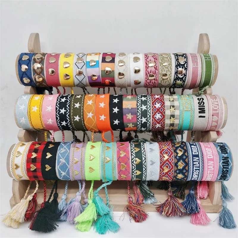 Bohemia Ethnic Style Embroidery Star Logo Bracelet For Women Handmade Woven Tassel Hand Wrist Strap Fashion Jewelry