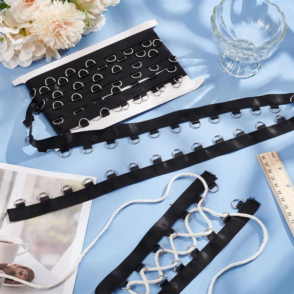 Black Grommet Trim with D Rings 6.5x10.5mm 0.2x0.4Inch 2.9cm 0.1Inches Wide Cotton Grommet Eyelet Twill Tape Trim Metal 4 Yards d ring rivet hangers leather craft eyelets