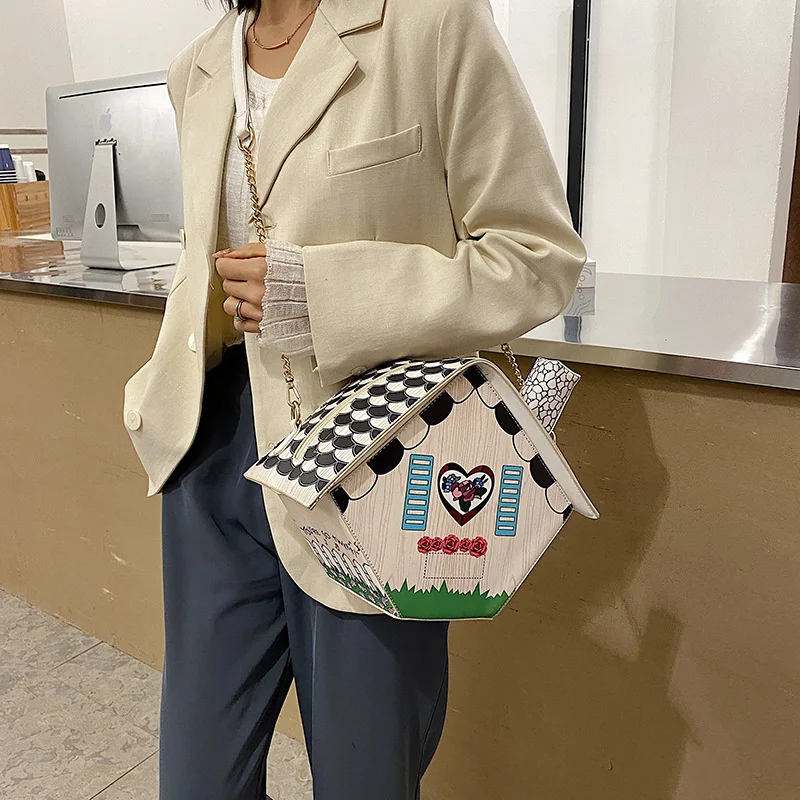 

Fashion Creativity Funny Personality Simulation House Shoulder Bag Women's Pu Leather Messenger Bag Cute Crossbody Chain Bag