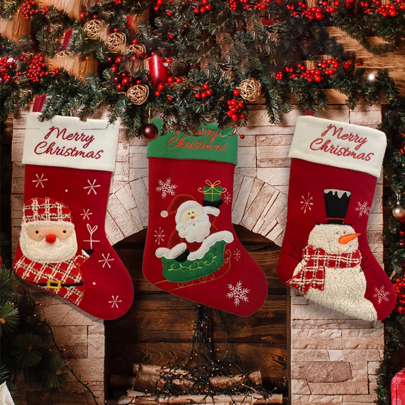 

Christmas Stocking Gifts Candy Bag Snowman Father Christmas Pattern Socks Home Party Fireplace Xmas Tree Hanging Decoration