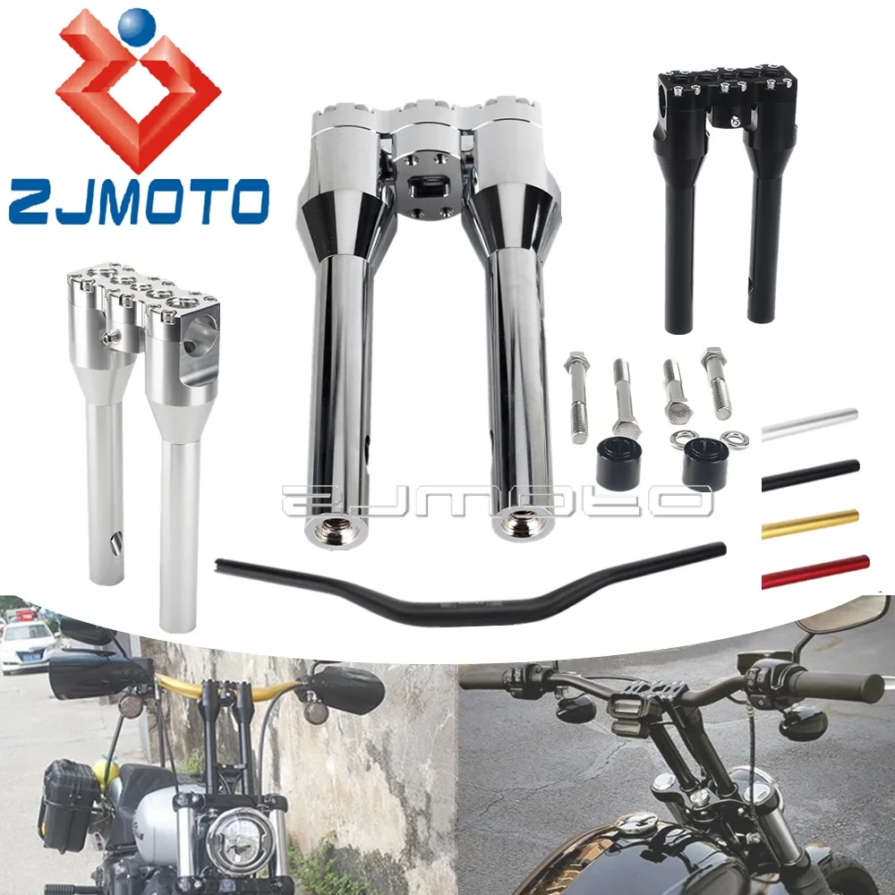 Moto 10 "+ 1" Riser Clamp Bar Mount Kit Per Harley Softail Dyna Street Spostster 1-1/2 "38Mm Club Style T-Bar Manubrio