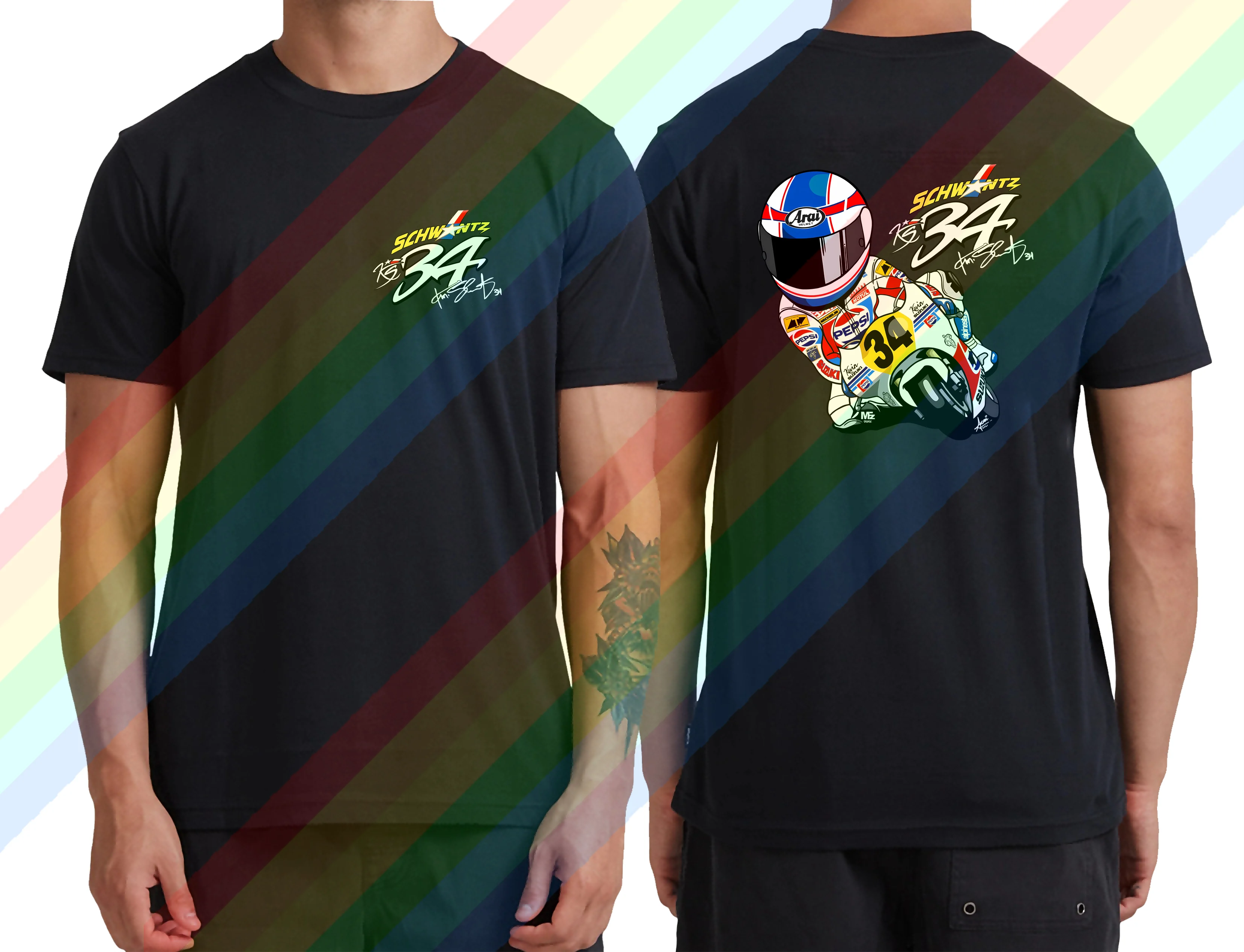 New Men's Summer Kevin Schwantz Cotton T-shirt Retro Casual Ladies Comfortable Racing Cartoon Print Short Sleeve
