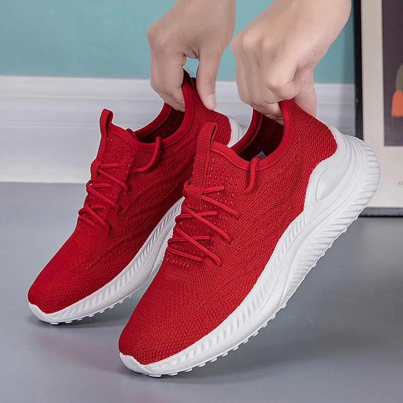 Running Shoes Women 2024 New Summer Flying Woven Large Size Casual Sports Shoes Ladies Breathable Women's Shoes White Shoes