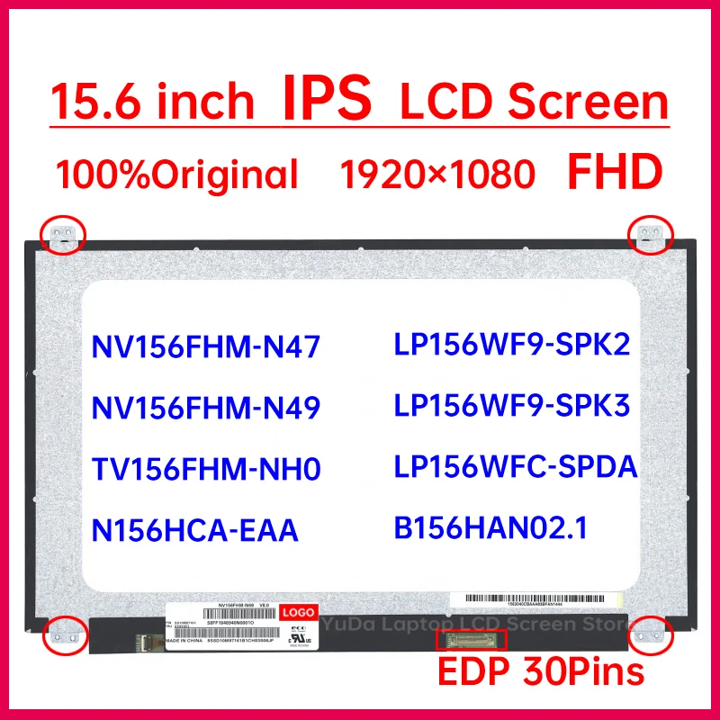 15.6 인치 IPS 노트북 LCD 화면 NV156FHM-N49 N47 TV156FHM-NH0 LP156WF9-SPK2 K3 LP156WFC-SPDA 디스플레이 패널, 1920x1080 eDP 30 핀