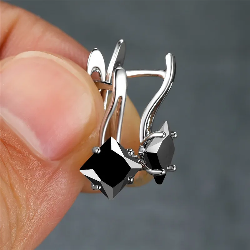 Multicolor Zircon Square Stone Earrings Rainbow Crystal Hoop Earrings Vintage Silver Color Wedding Earrings For Women Party Gift