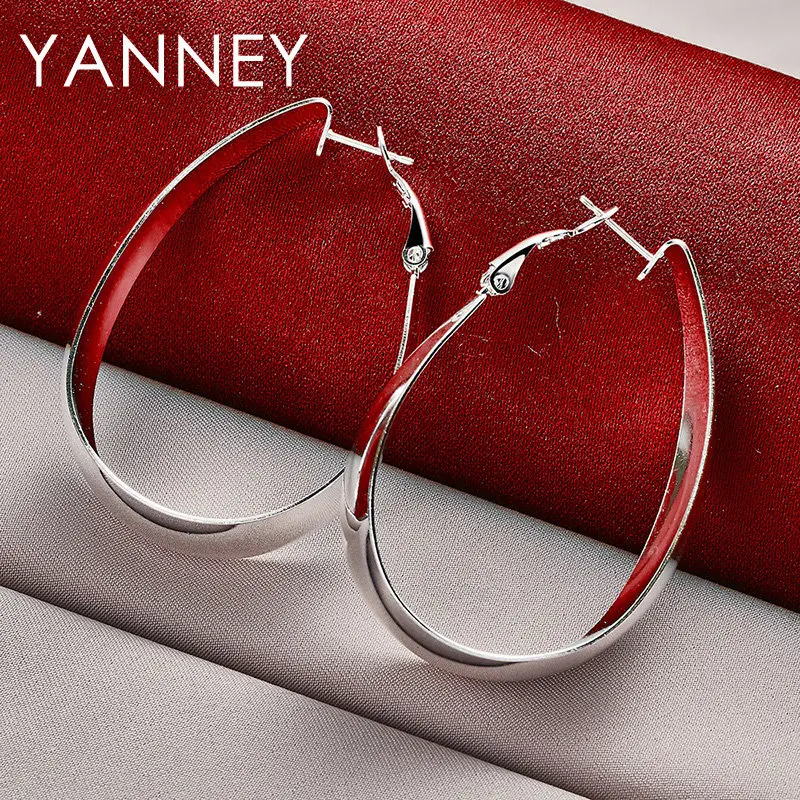 

New 35MM S925 Sterling Silver Women's Earrings Charm Geometric U Hoop Earrings For Fashion Wedding Jewelry Gifts Accessories