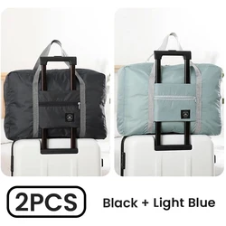Compact & Versatile Foldable Travel Duffel Bag - 2 Pack (Black and Light Blue)