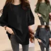Womens Oversized Daily T-Shirts New Spring Summer Half Sleeve Crewneck T-Shirts Loose Fit Solid Color Basic T-Shirts Blouse 2