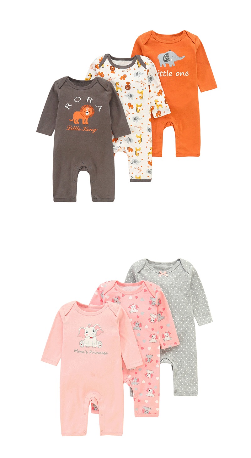 Ircomll Baby Junge Mädchen 3er-Pack Strampler Langarm Strampler Baumwolle Overalls Cartoon Streifen Polka Dot Bequeme Overalls Kleidung – Detail 4