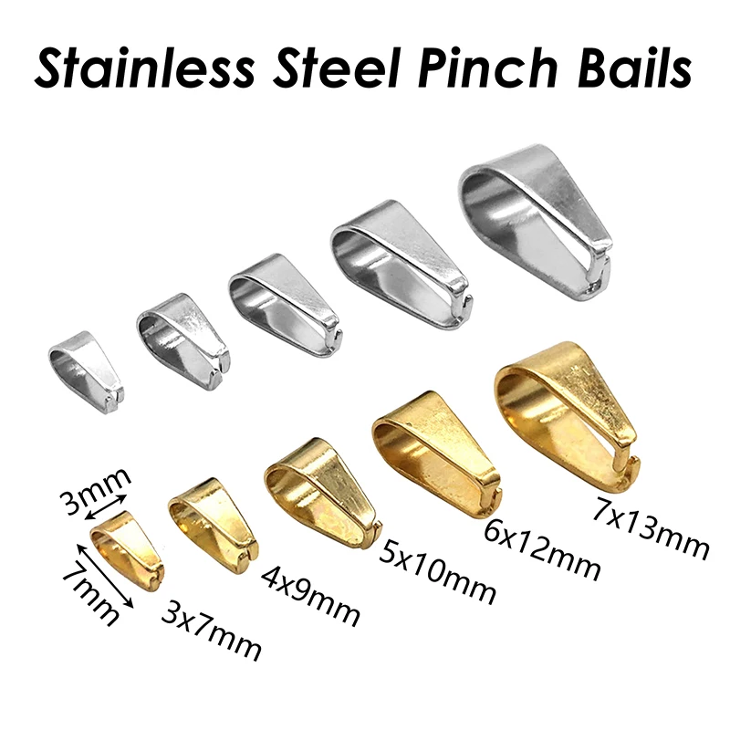 50 x Stainless Steel Pinch Bails For Jewelry Making Pendants Necklace Clip Clasps