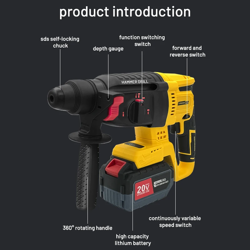 26MM Brushless Electric Hammer Drill Multifunctional Cordless Rotary Hammer Impact Drill Power Tool For Makita 20V Battery 4