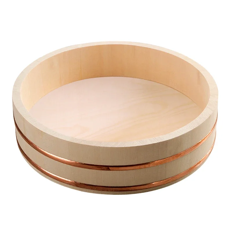 Wooden Food Bucket Korean cuisine Sushi red copper side basin wooden plate copper side mixing barrel cooking sashimi rice wooden barrel