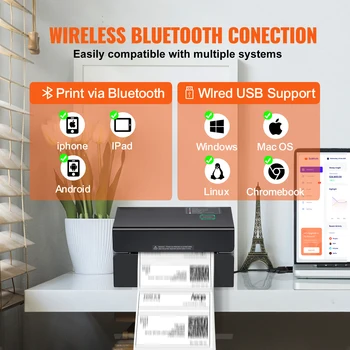 SucceBuy Thermal Label Printer Portable 300DPI for 4x6 Mailing Packages Printing w/ Bluetooth & Automatic Label Recognition 3