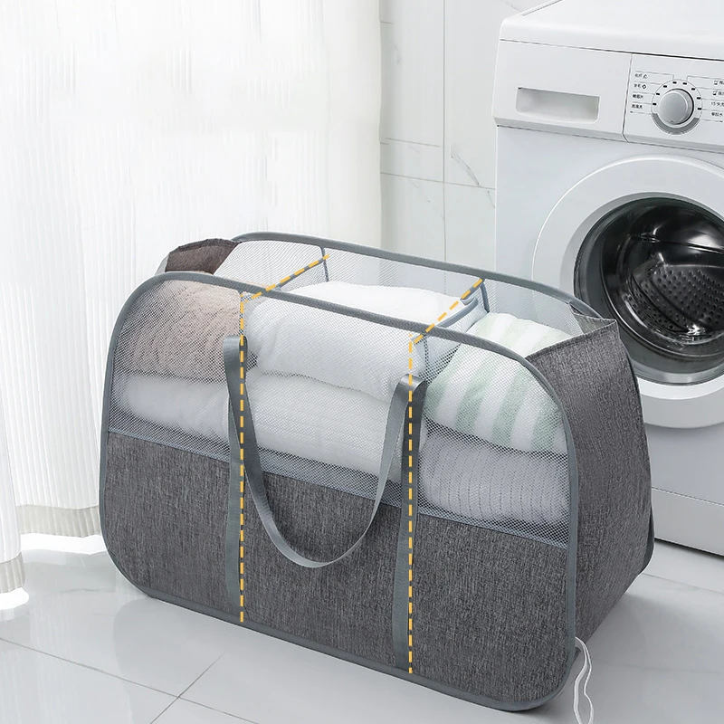 Folding Dirty Laundry Sorting Basket Bathroom 3 Grids Compartments Clothes Hampers Mesh Storage Bag Bucket Laundry Organizer