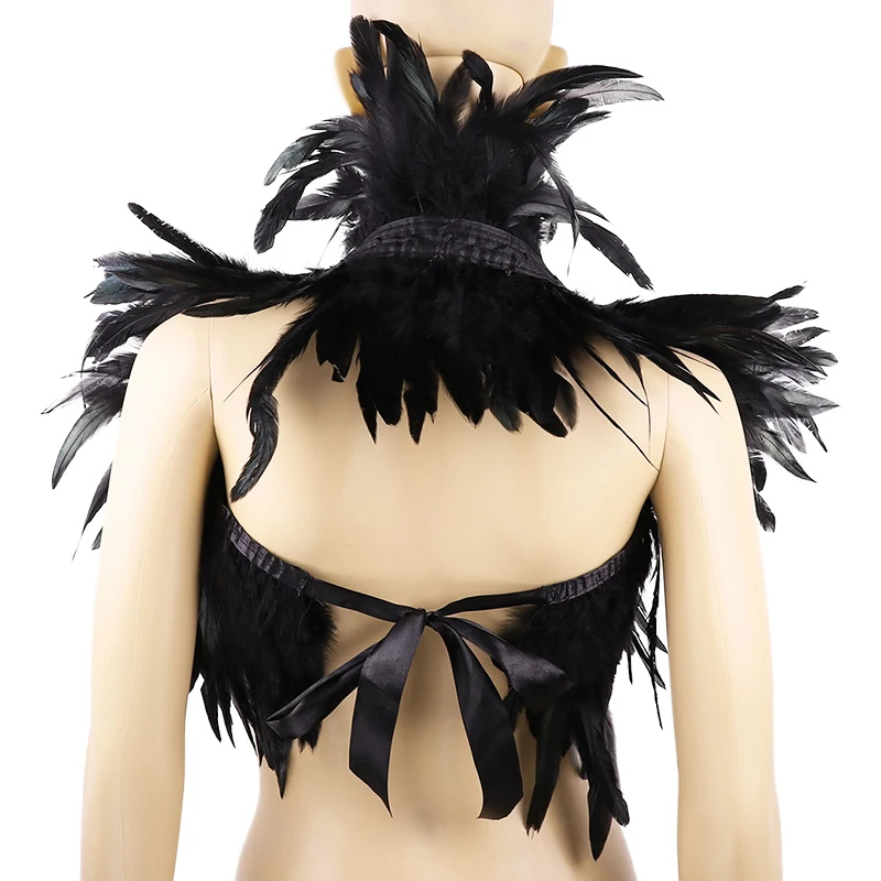 Feather Scarf Women Scarves Black Natural Feather Shrug Shawl Shoulder Wraps Cape Gothic Collar Cosplay Party Body Cage Harness Bra Belt Feather Fake Collar