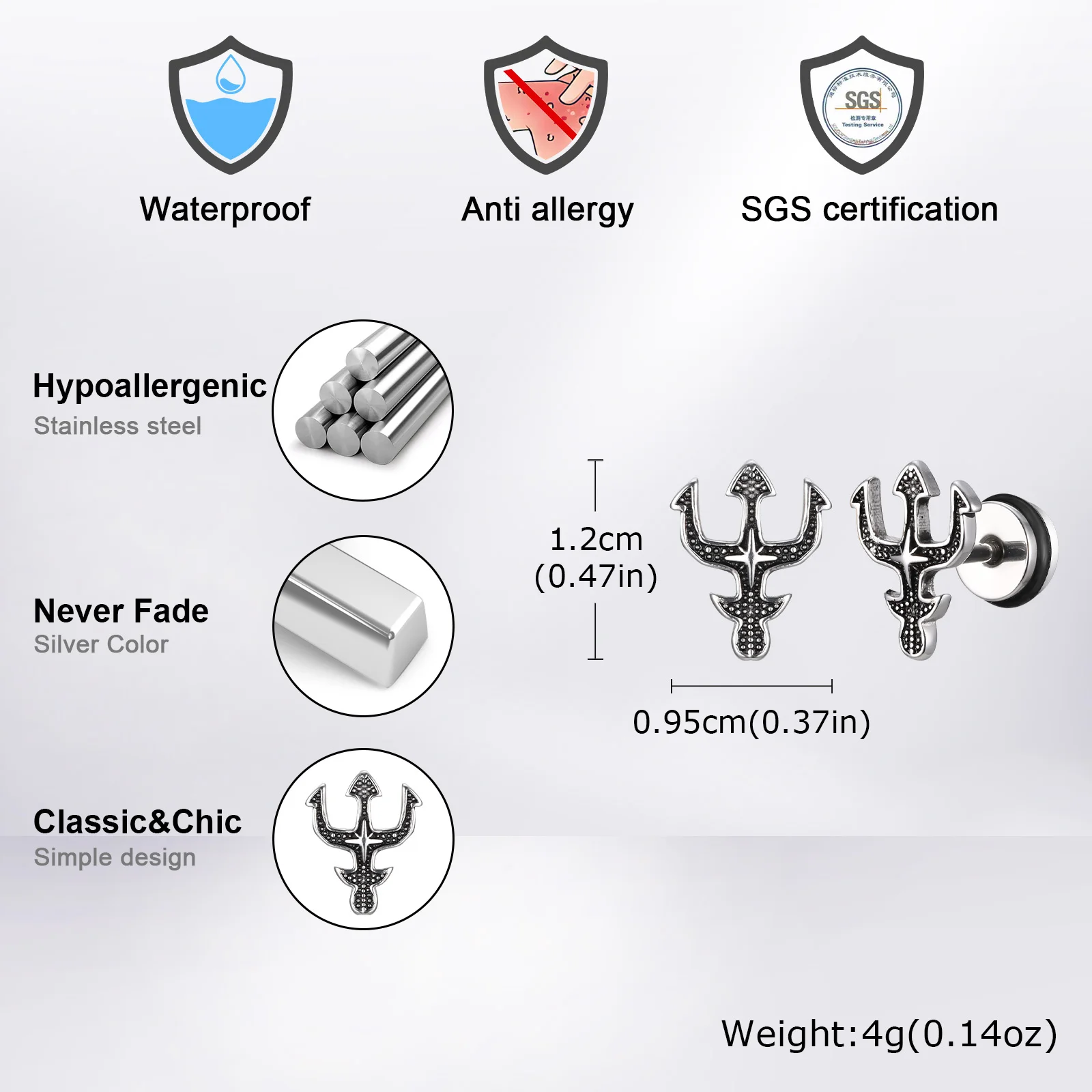 Mens Stud Earrings,Retro Punk Antique Stainless Steel Small Ear Studs,Ship's Anchor Antelope Head Sun Spider Web Earrings Gifts