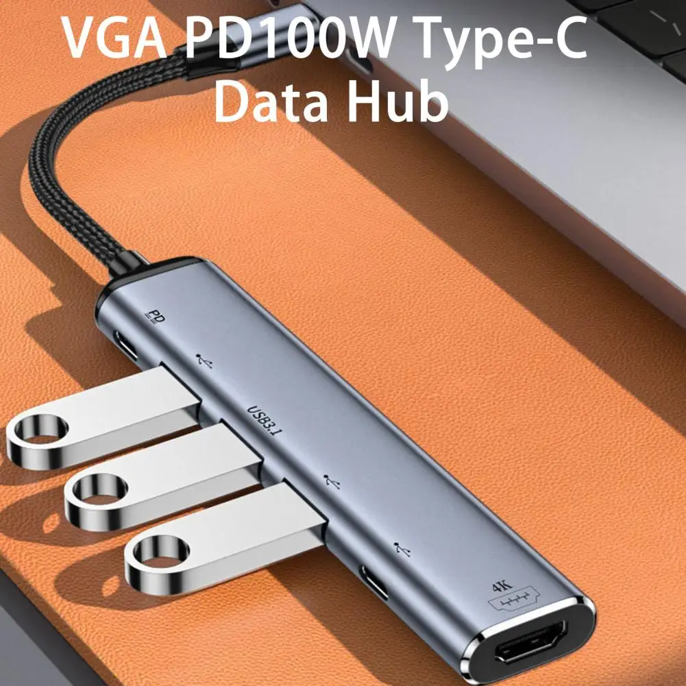 

Docking Station Type-C Hub Plug Play With Braided Rope Portable 4K 60Hz HDMI-compatible USB-C Splitter Hub Computer Accessories
