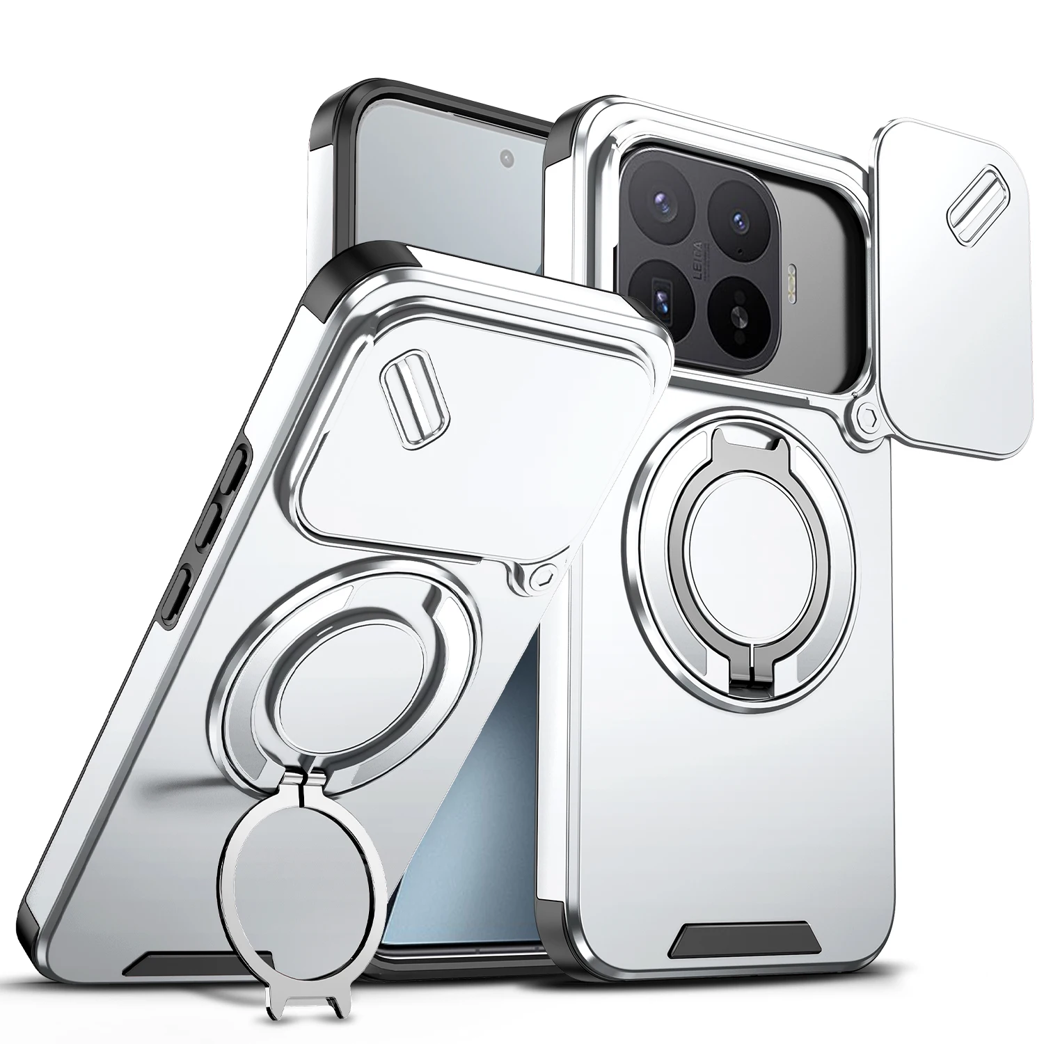 Armor Case with Slide Lens Protector and Magnetic Ring Holder