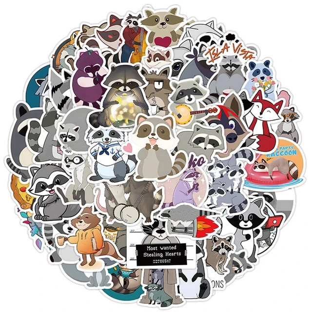 54sheets Little Raccoon Stickers Waterproof Vinyl Sticker - Temu