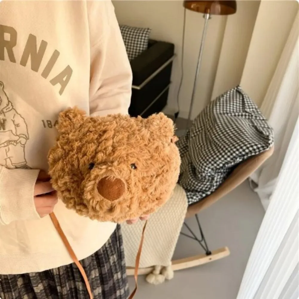 

Soft Women Brown Plush Shoulder Bag Velvet Resistant To Dirt Girl Mobile Phone Bag Large Capacity Cute Furry Bear Crossbody Bag