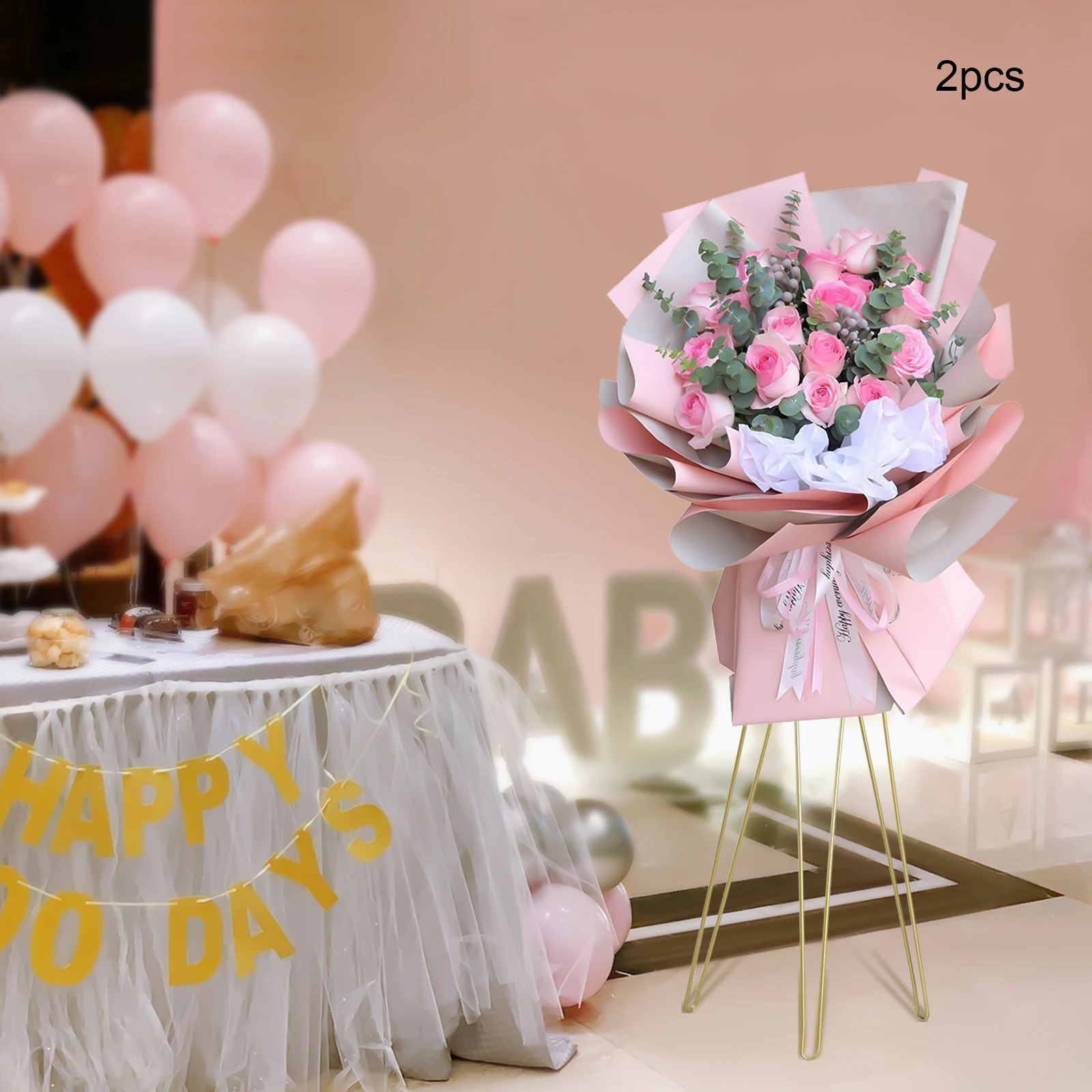Elegant Wedding Flower Stand Set of Two, Durable Gold Crown-Shaped Steel Stand for Wedding, Party, and Event Decoration, Holds 5