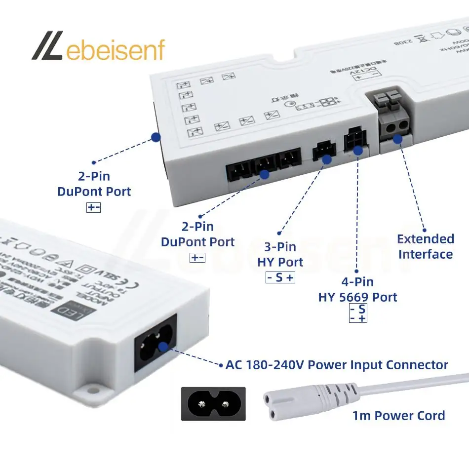 LED 캐비닛 라이트 스트립 라이트 변압기 DC 12V 24V 조명 전원 공급 장치 듀폰 포트 드라이버 24W 36W 60W 100W EU/US 플러그 케이블