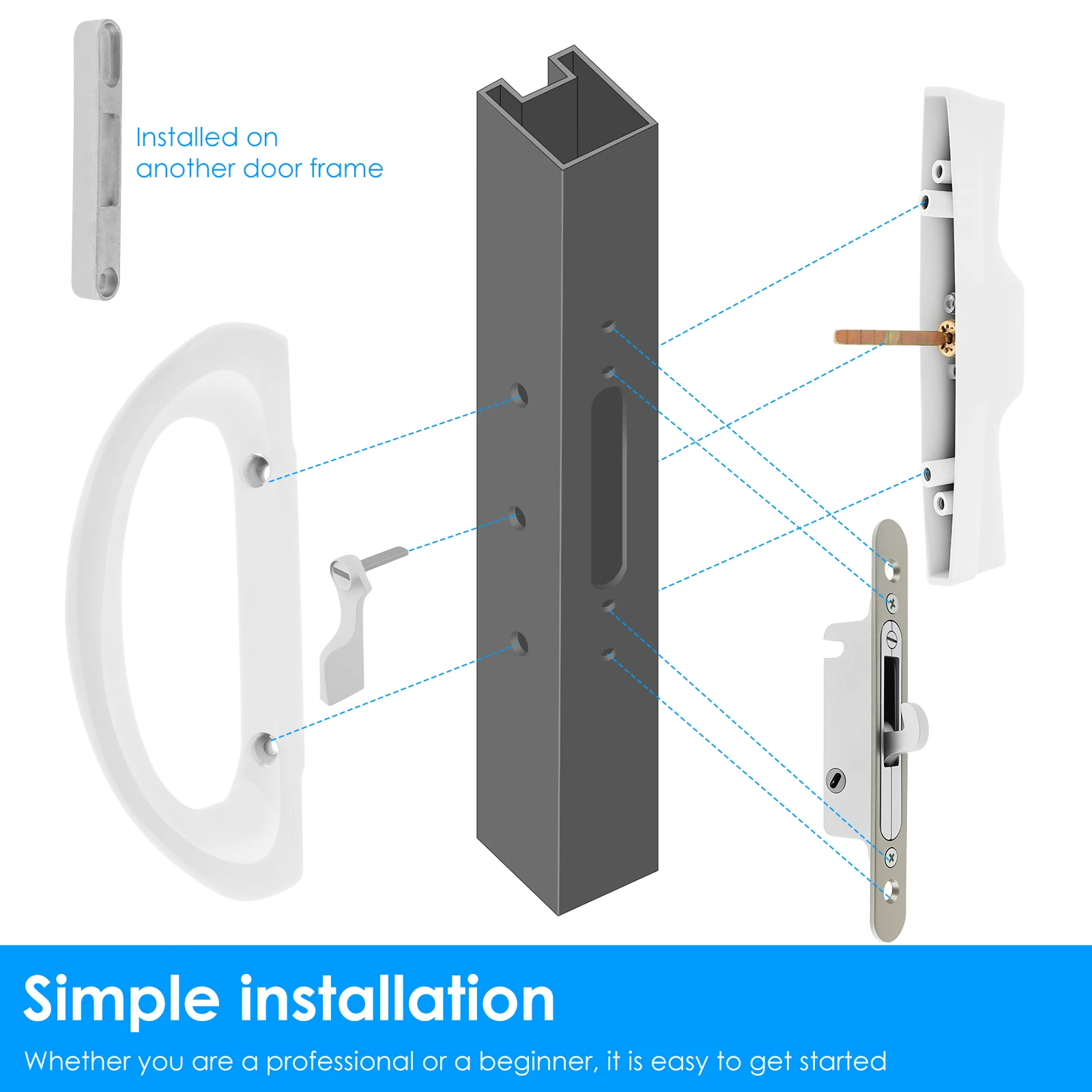 Sliding Patio Door Handle Set with Key Cylinder Mortise Style Sliding Glass Door Handle Aluminium Alloy Lock