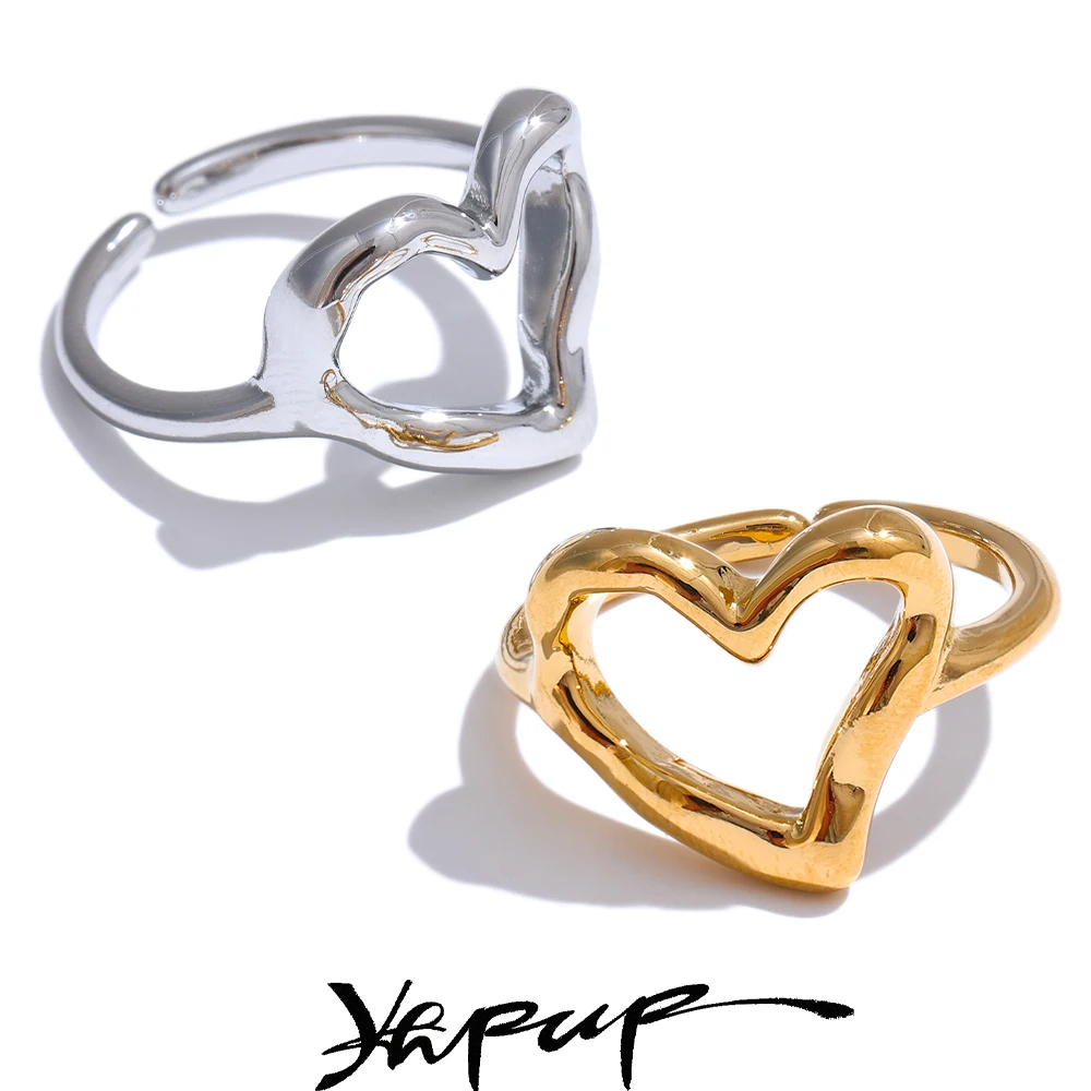 Yhpup Minimalist Stainless Steel Heart Ring Women