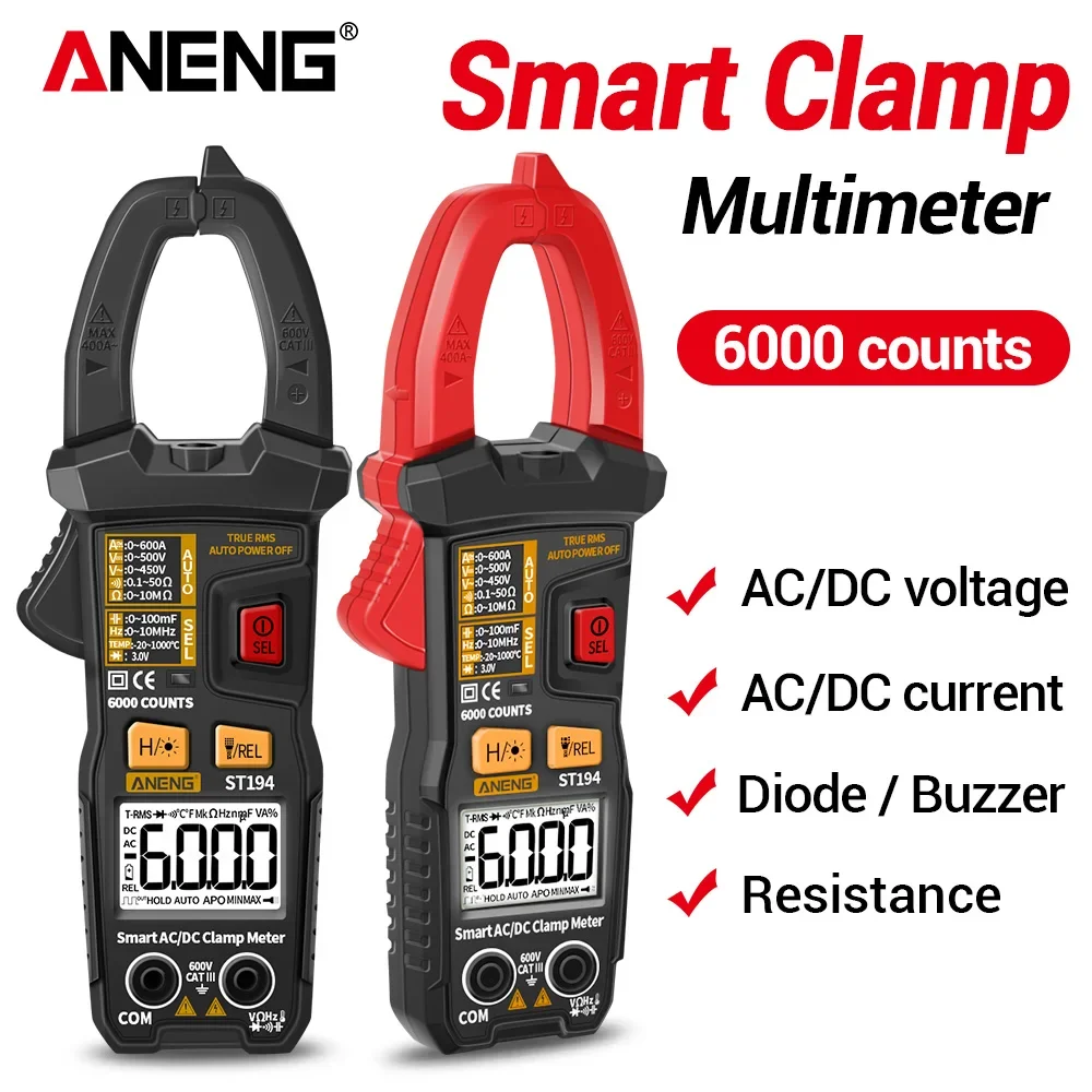 

ANENG ST194 Digital 6000 Count True RMS Multimeter Clamp Meter DC/AC Current Clamp Voltage Car Tester Hz Capacitance Ohm Tool