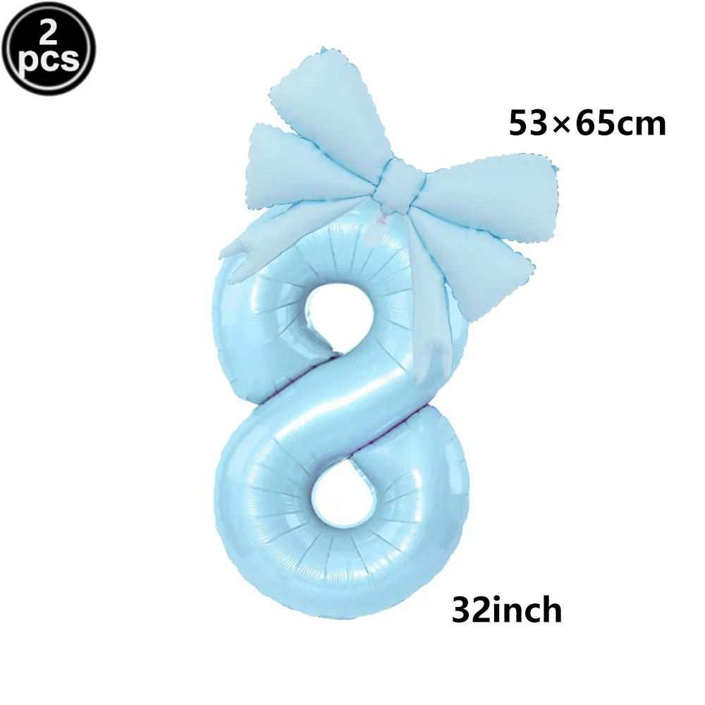 32 Blue, Pink, and Black Number Balloons with Ribbon Bows