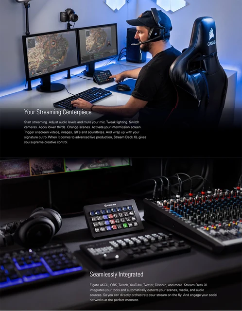 Elgato Stream Deck XL – Advanced Studio Controller, 32 macro keys, trigger  actions in apps and software like OBS, Twitch, ​ and more, works