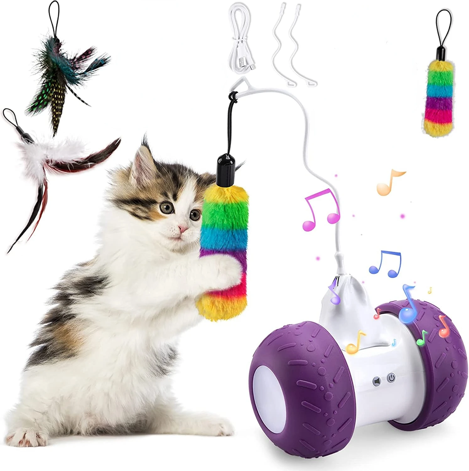 ATUBAN Interactive Cat Toys for Indoor Cats, Feather and Ball Cat