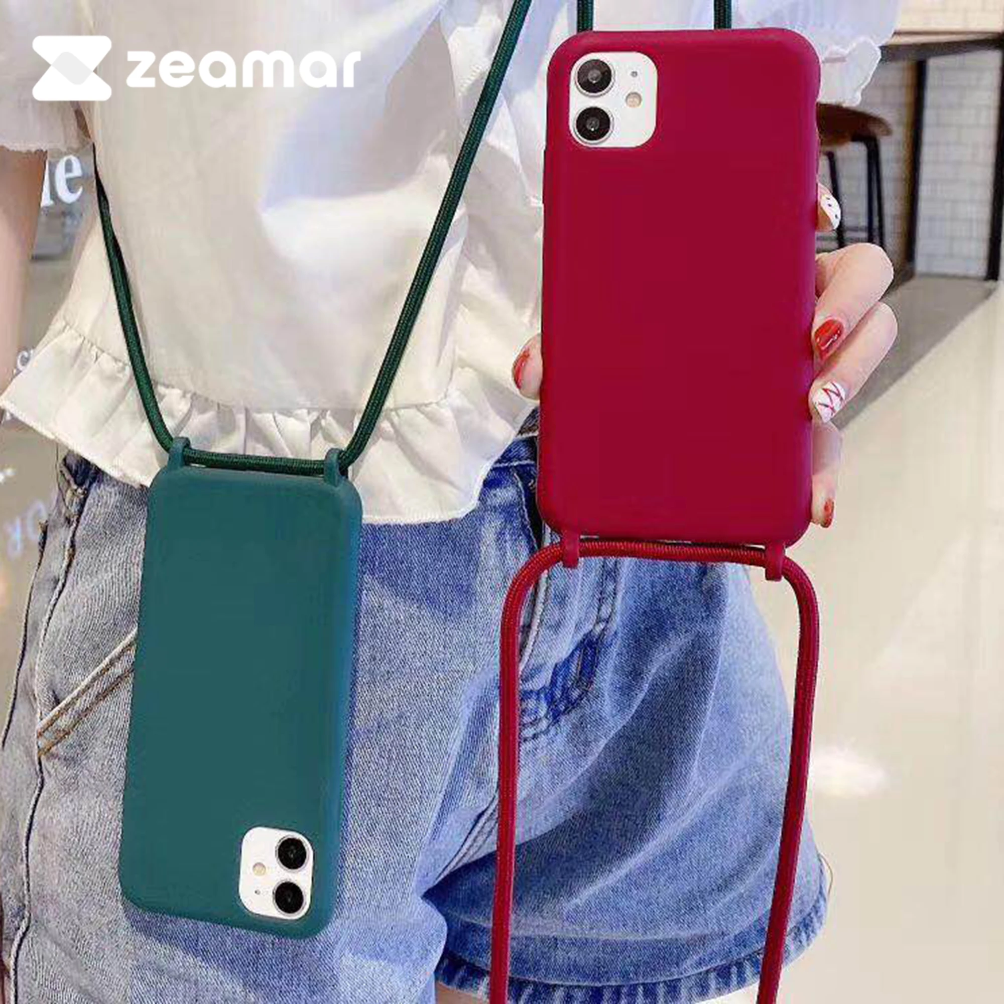 Minimalist Silicone Crossbody Case with Adjustable Rope Lanyard