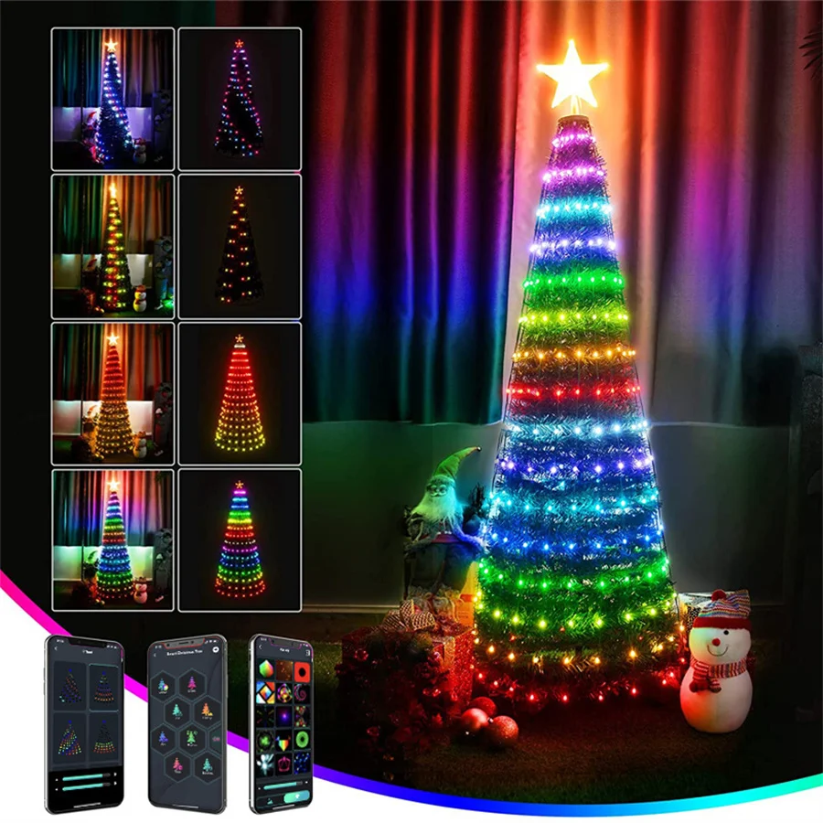 7 Ft Plug in Christmas Tree Lights RGB 400 LED Animated Remote