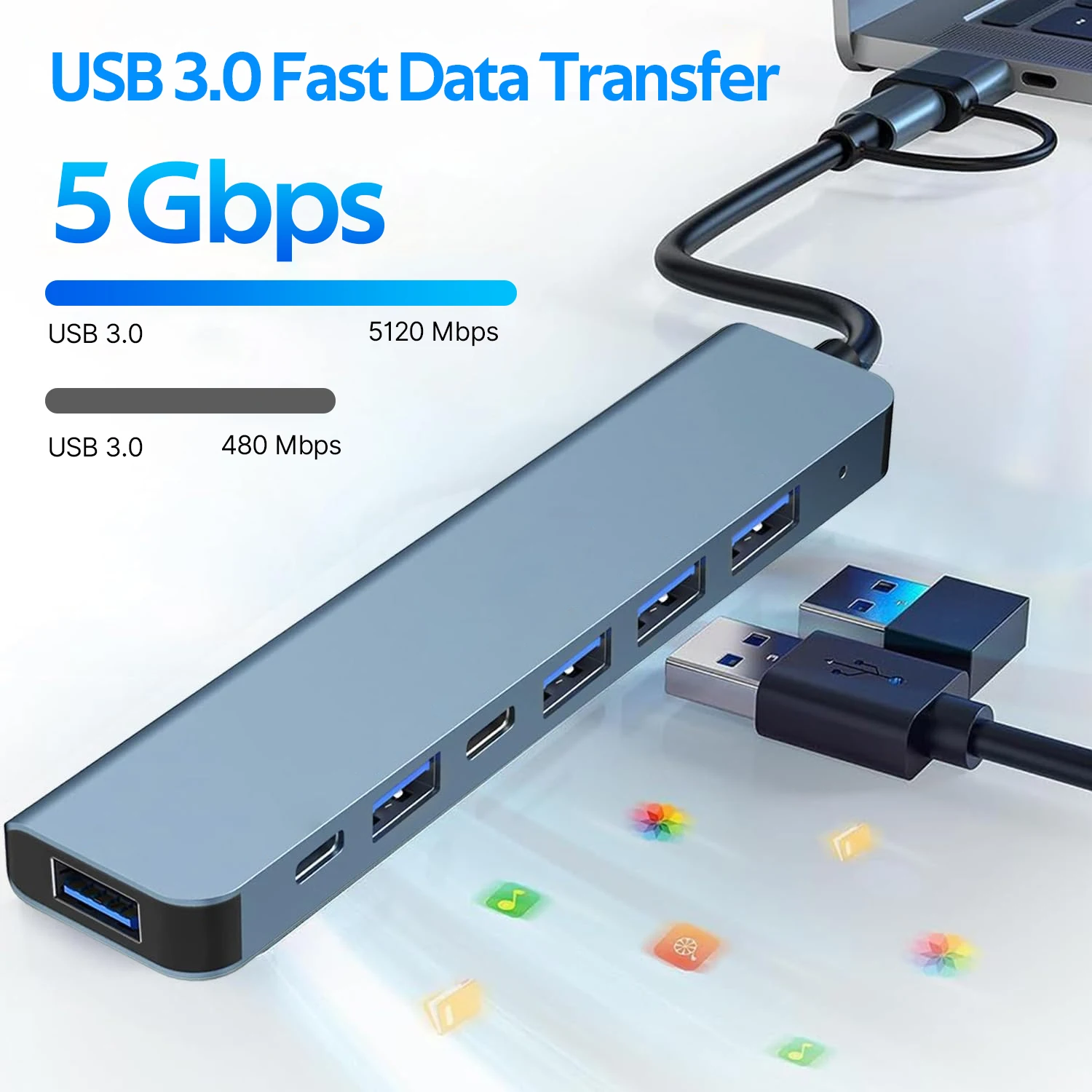 7 Ports 2-in-1 USB 3.0 HUB Type-c Adapter Splitter Dock Multiport USB 2.0 High Speed Transmission Expander For PC Computer