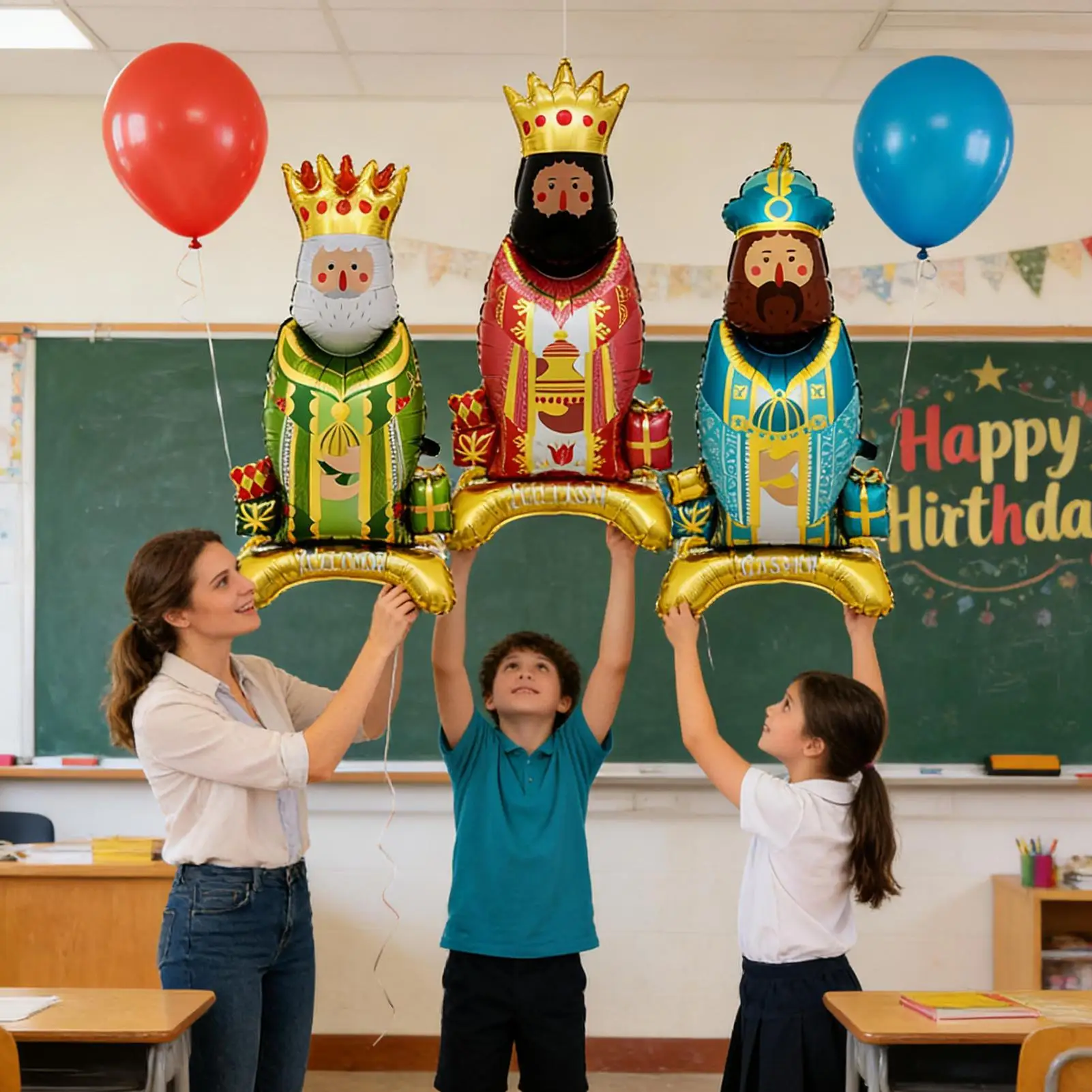 Los Reyes Magos Party-Luftballons, 3-teilig, königsförmig, stehend, Kindertagszubehör, aufblasbarer Urlaubsballon, Party-Dekoration – Detail 5