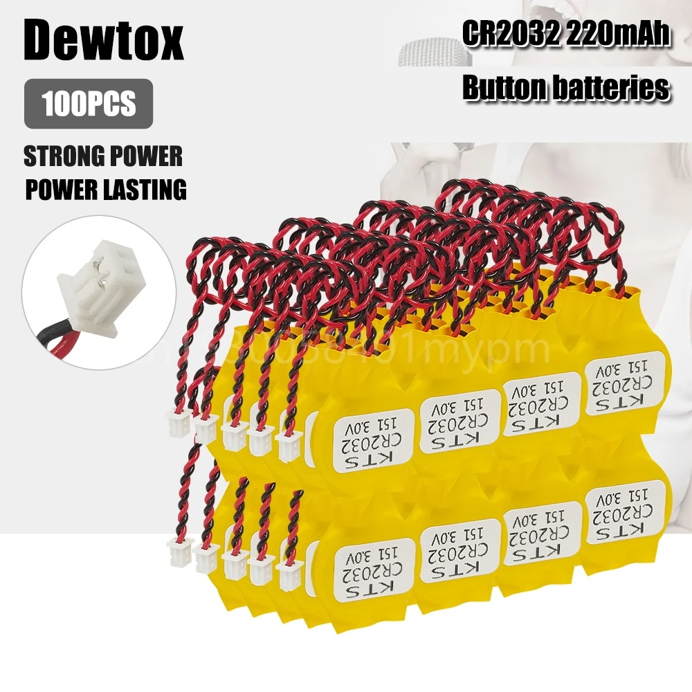 

100PCS Dewtox CR2032 3V Motherboard CMOS Strip Line Lithium Battery for Most Notebook Motherboards A Blood Glucose Meter