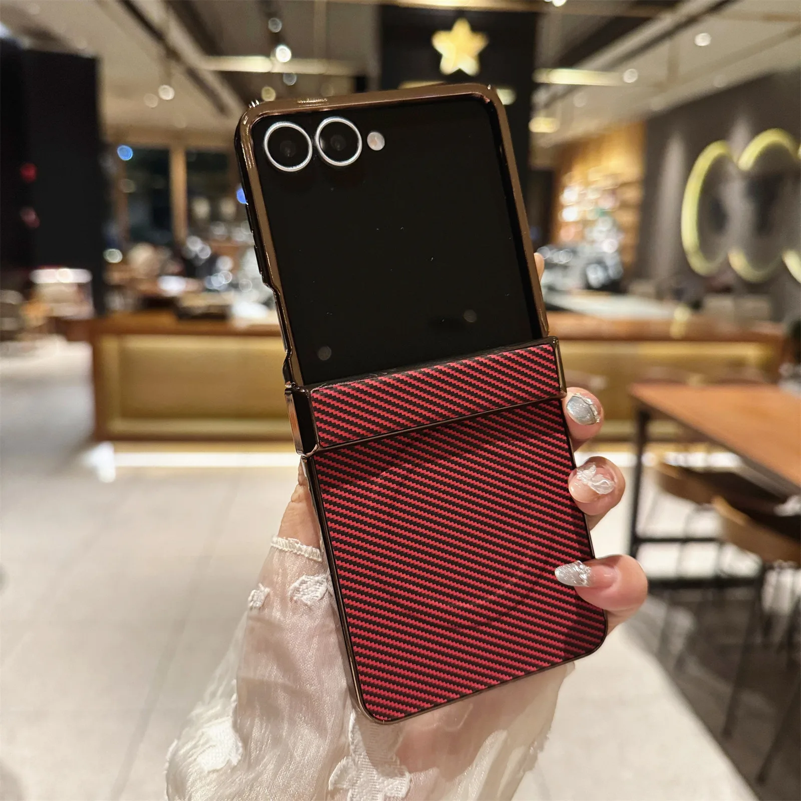 Carbon Fiber Magnetic Electroplated Slim Protective Phone Case with Hinge Guard