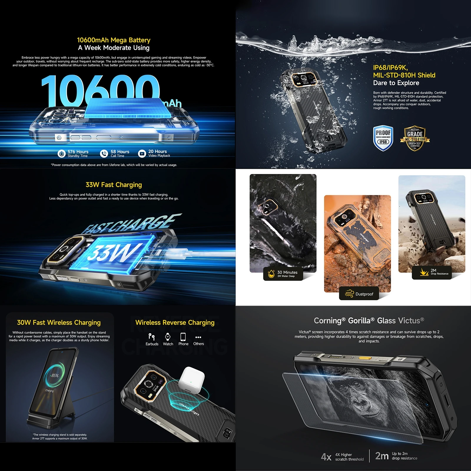 Ulefone Armor 27T Thermal lmaging FLIR® Rugged Phone 10600mAh Battery 12GB+256GB 6.78"FHD 120Hz 50MP Camera Night Vision 4G NFC