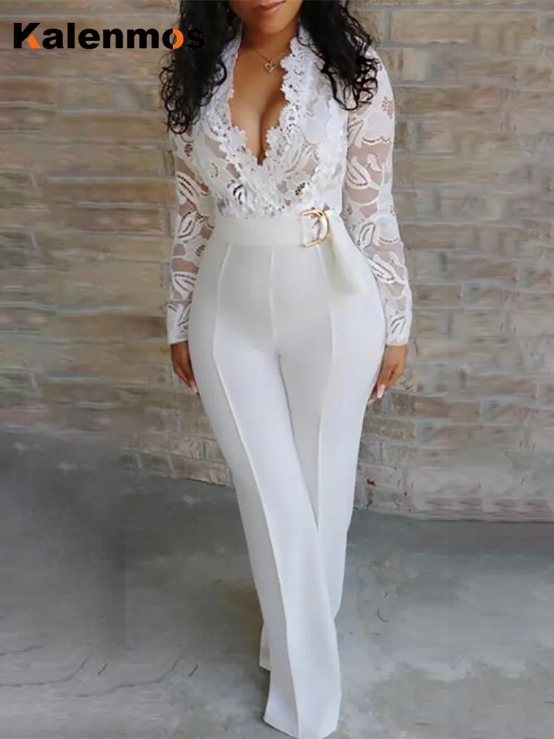 Long Jumpsuit Women Lace Rompers Sleeve 