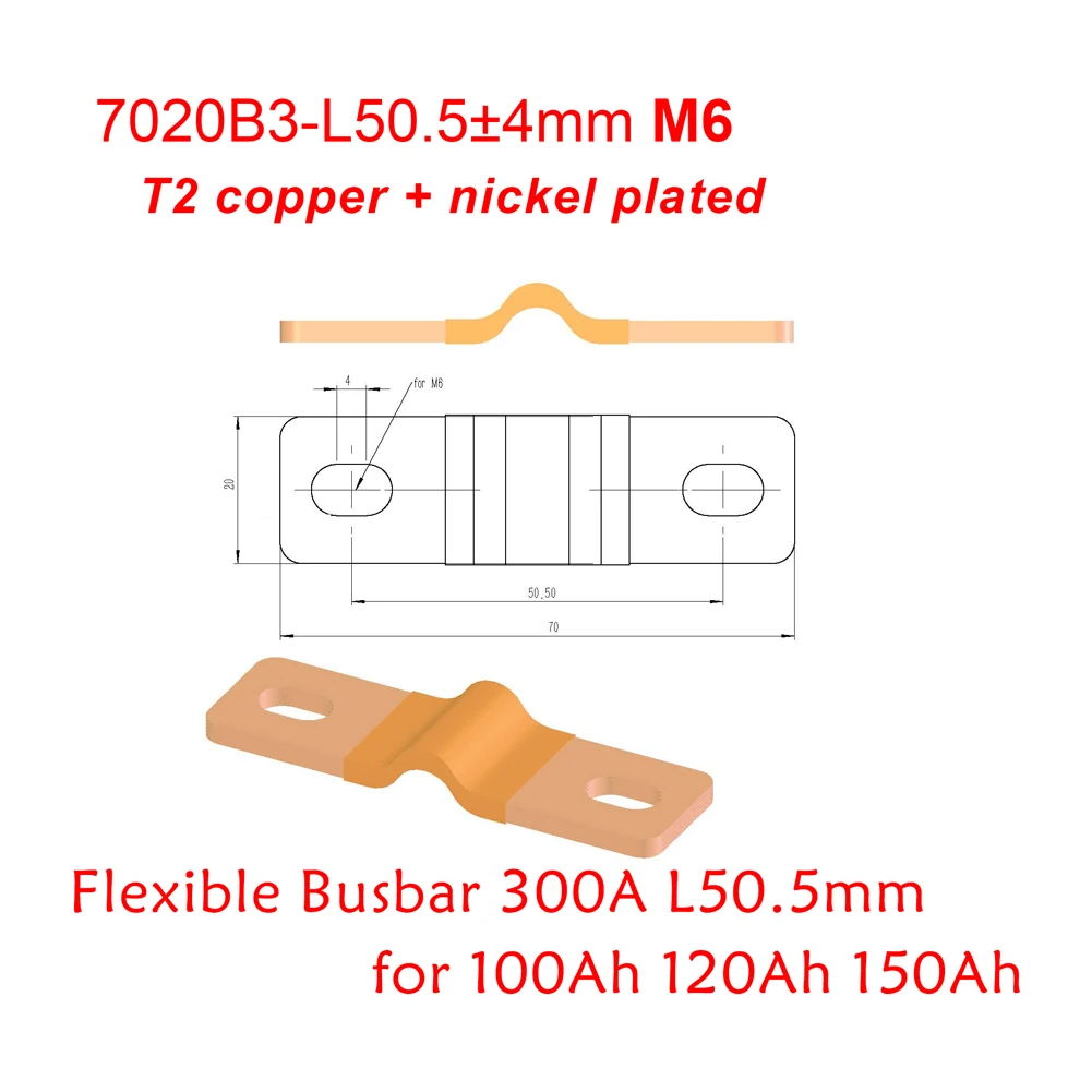 Lifepo4 300A cells Copper Flexible Busbars for Prismatic Battery Packs DIY 12V 200Ah 24V 100Ah 48V 300Ah Free Shipping Cost