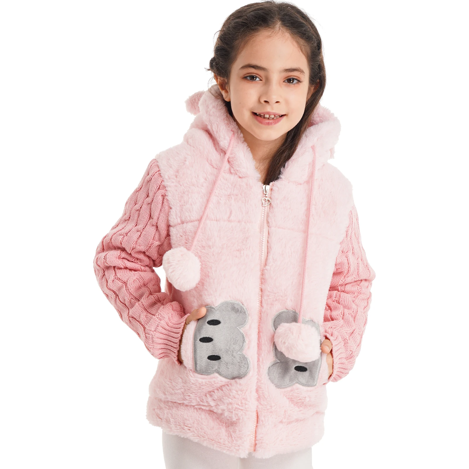 Manteau D'Hiver En Fausse Fourrure Pour Filles, Sweat À Capuche Avec Pompon, Joli Manteau Pour Enfants, Vêtements Chauds En Coton Rembourré, Vêtements