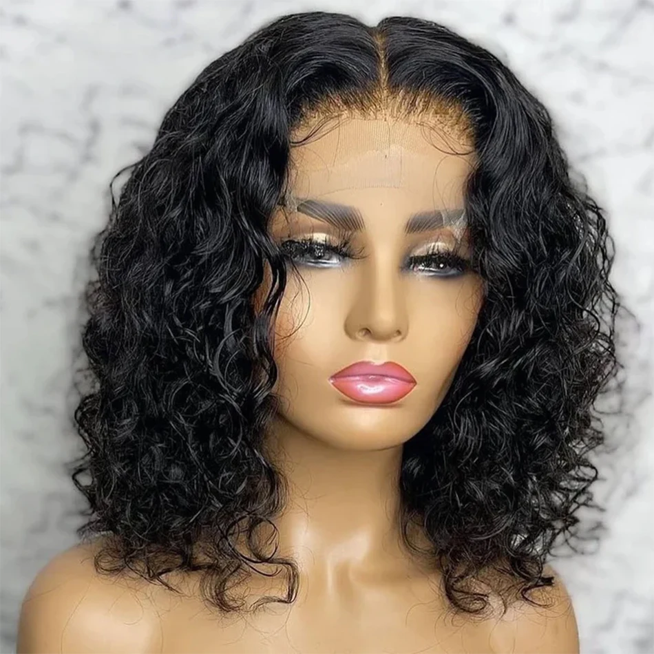Human Hair Wig Lace Front Wig Human Hair Wigs Front Lace Wig Water Wave Short Bob Wig Brazilian Virgin Human Hair Wet And Wavy 13x4 Dark Black Lace Front Wigs Pre Plucked For Black Women