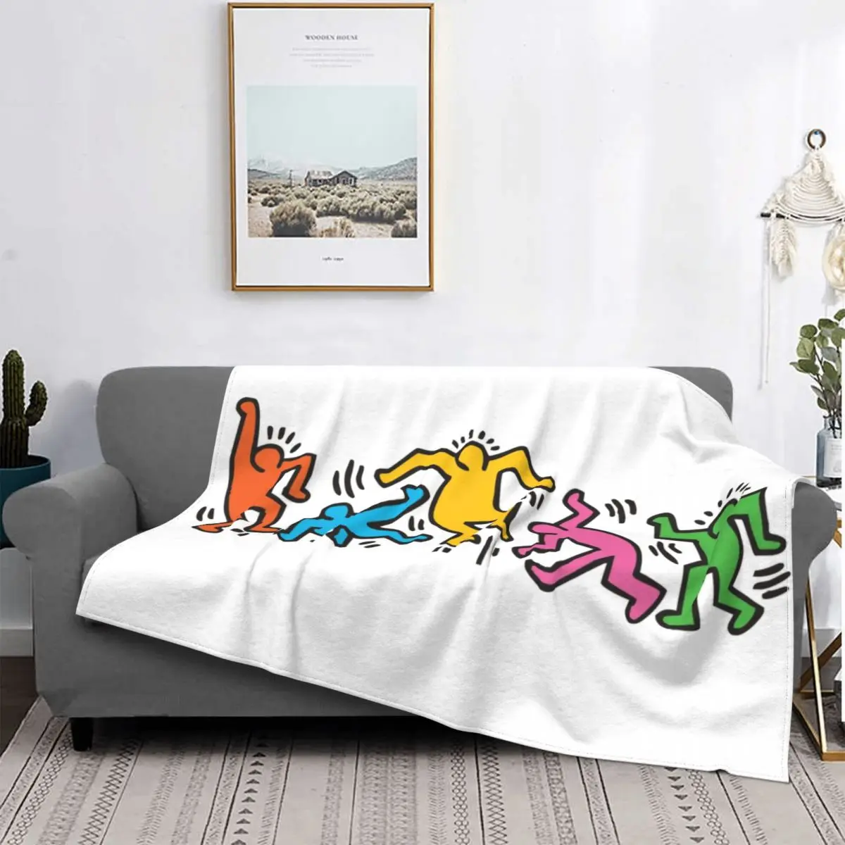 

Sofa Fleece Haring Dancing Pop Art Throw Blanket Flannel Graffiti Paintings Art Abstract Blankets for Bed Travel Couch Quilt